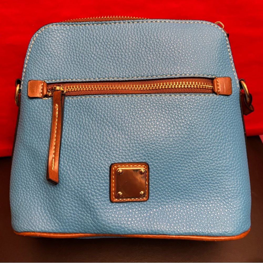 Sky Blue and Brown Leather Crossbody Bag